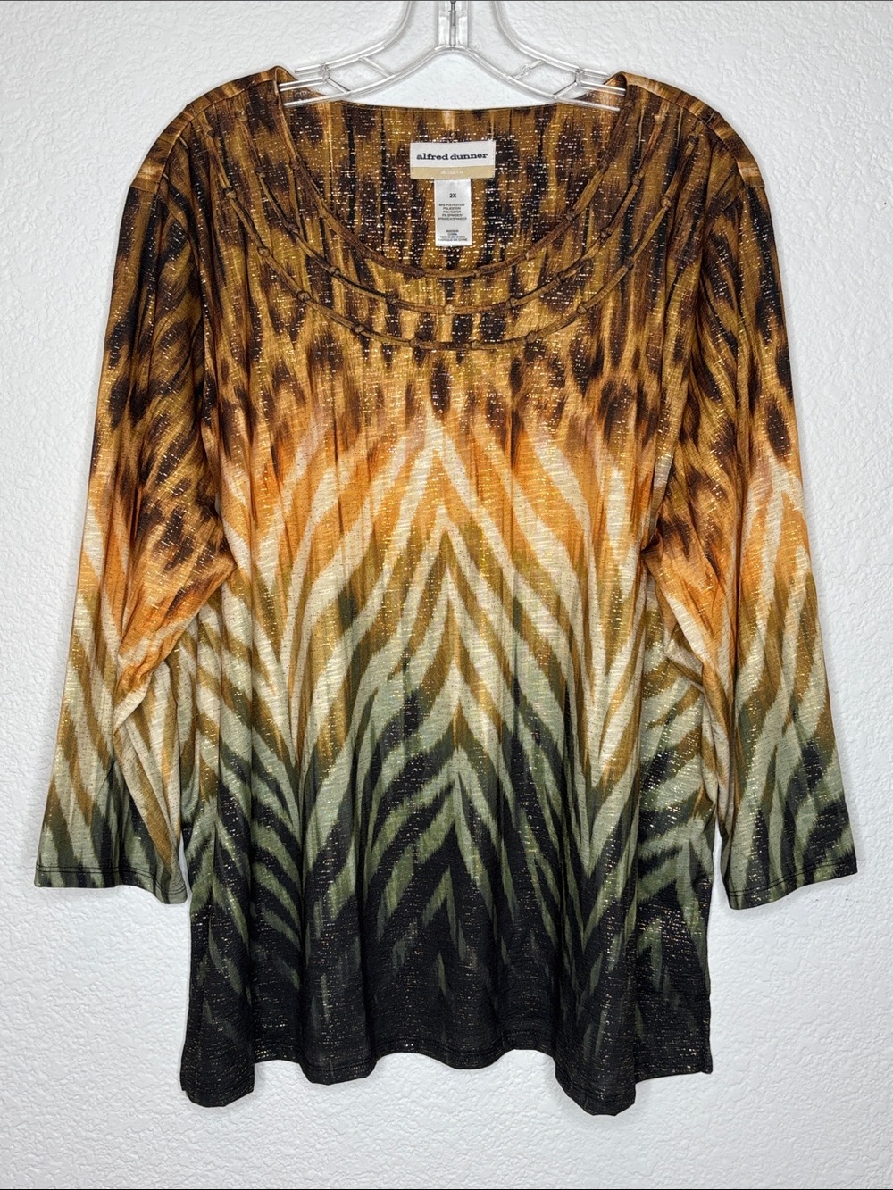 Alfred Dunner Ombre Animal-Print Long Sleeve Top - Gold, Green, Black